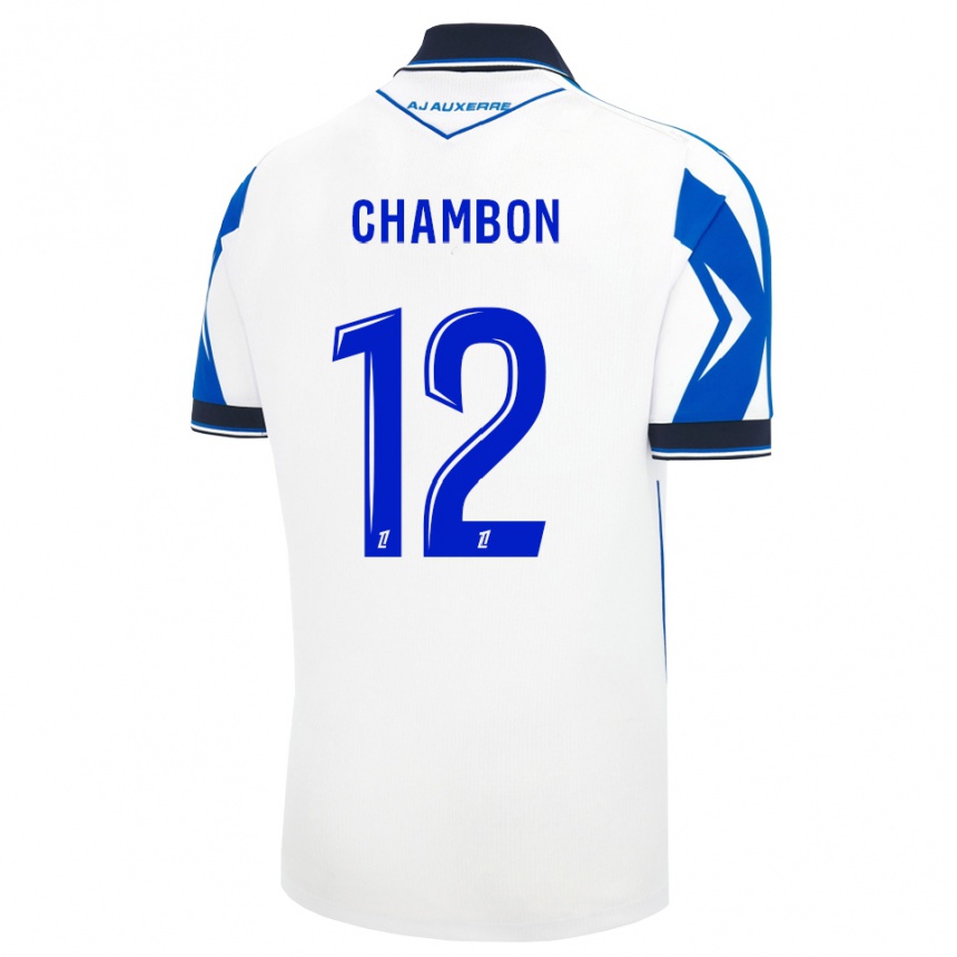 גברים כדורגל Maxence Chambon #12 שחור לבן כחול ג'רזי ביתית 2026/27