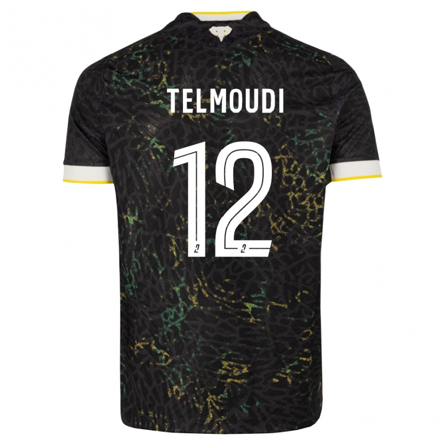 גברים כדורגל Naïm Telmoudi #12 שחור לבן צהוב הרחק ג'רזי 2026/27