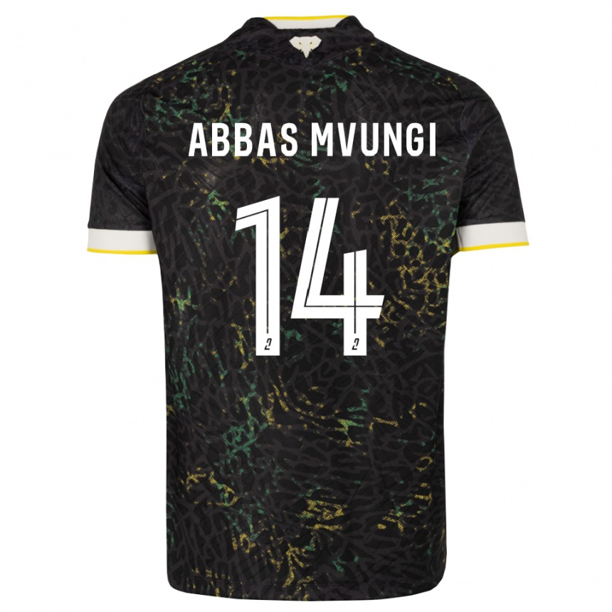 גברים כדורגל Omar Abbas Mvungi #14 שחור לבן צהוב הרחק ג'רזי 2026/27 גברים כדורגל Omar Abbas Mvungi #14 שחור לבן צהוב הרחק ג'רזי 2026/27