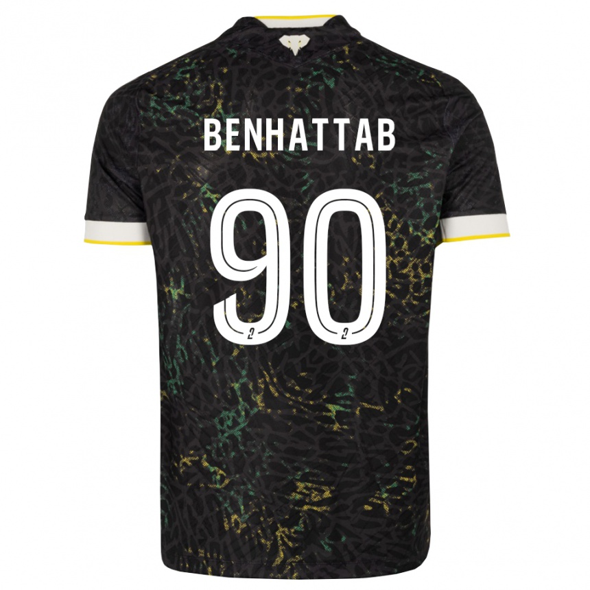 גברים כדורגל Yassine Benhattab #90 שחור לבן צהוב הרחק ג'רזי 2026/27