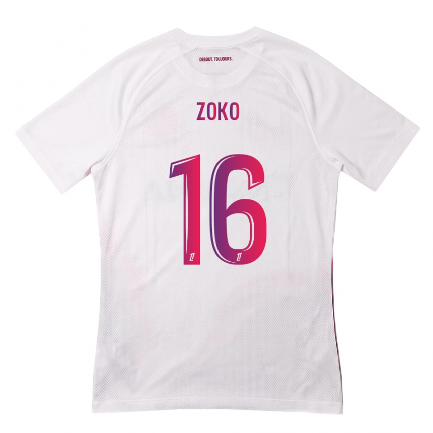 גברים כדורגל Nathan Zoko #16 לבן ורוד סגול הרחק ג'רזי 2026/27