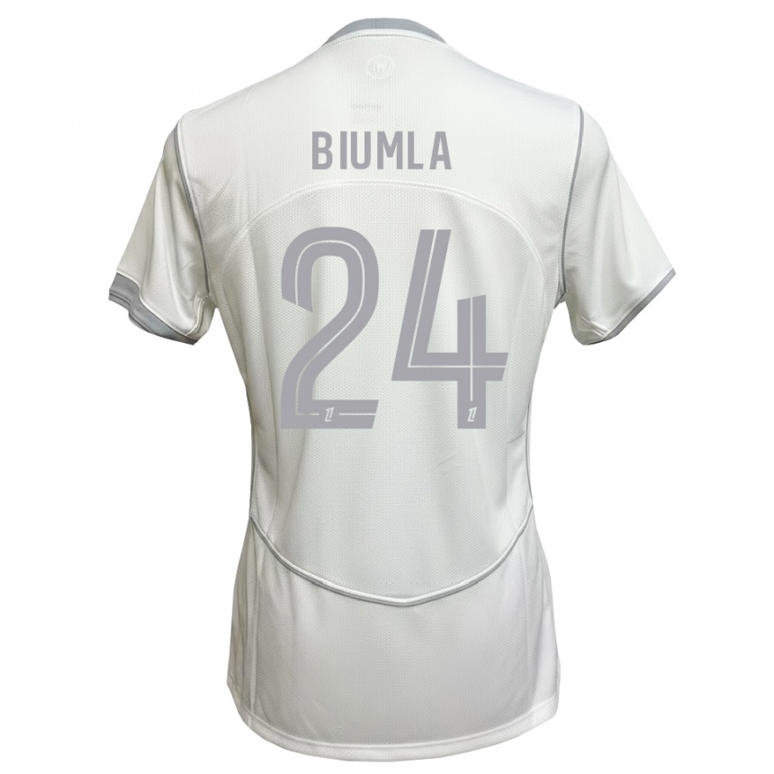 גברים כדורגל Emmanuel Biumla #24 לבן אפור הרחק ג'רזי 2026/27