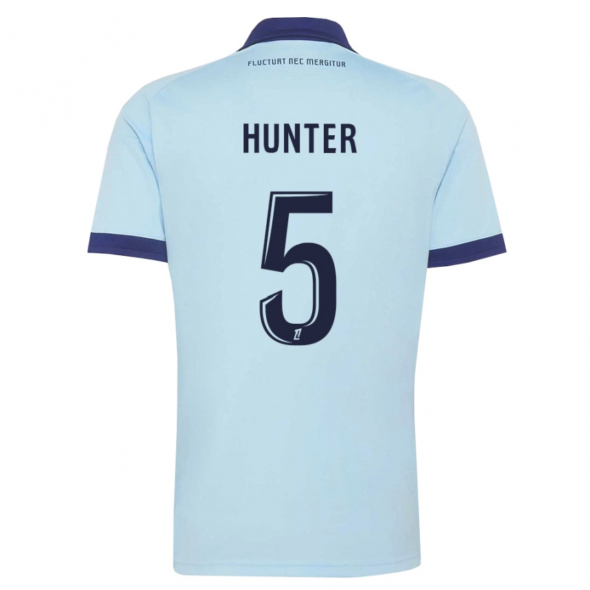 גברים כדורגל Sarah Hunter #5 כחול תירס שחור הרחק ג'רזי 2026/27