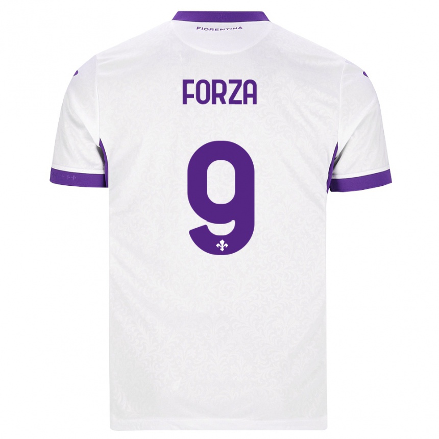 גברים כדורגל Francesco Forza #9 לבן סגול הרחק ג'רזי 2026/27