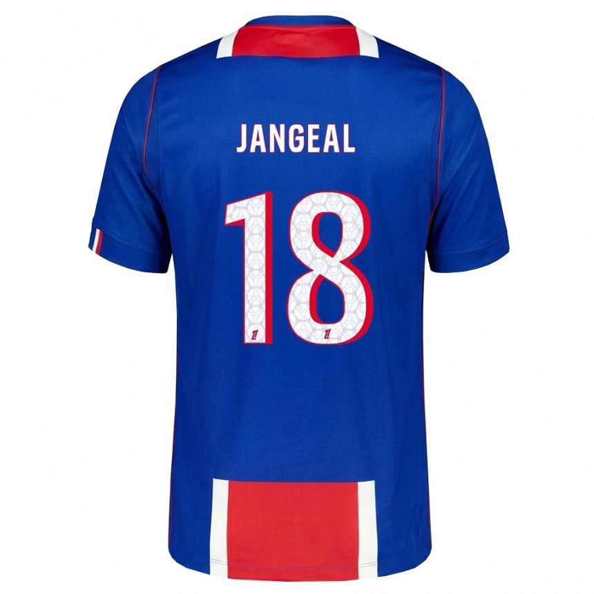 נשים כדורגל Mathis Jangeal #18 אדום לבן כחול ג'רזי ביתית 2026/27 נשים כדורגל Mathis Jangeal #18 אדום לבן כחול ג'רזי ביתית 2026/27