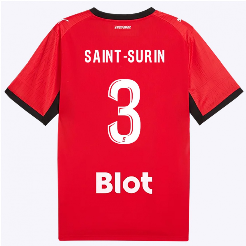 נשים כדורגל Rio Saint-Surin #3 אדום שחור לבן ג'רזי ביתית 2026/27