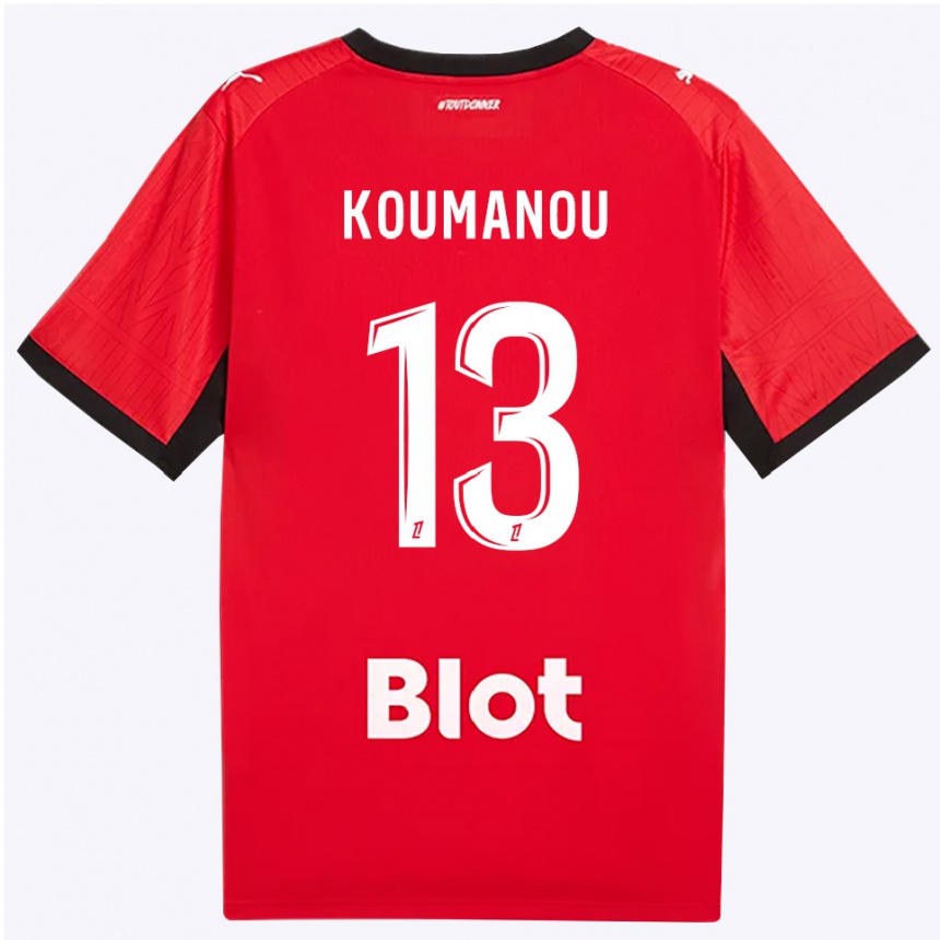 נשים כדורגל Noa Koumanou #13 אדום שחור לבן ג'רזי ביתית 2026/27