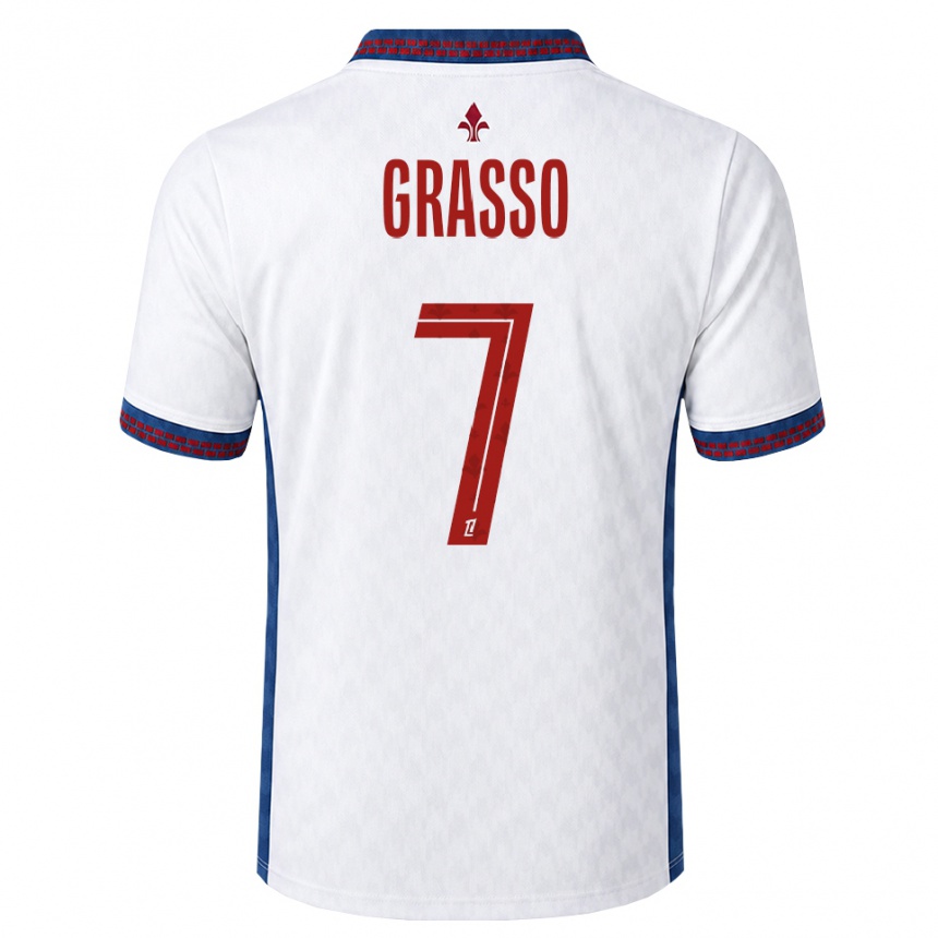 נשים כדורגל Enzo Grasso #7 אדום לבן כחול הרחק ג'רזי 2026/27 נשים כדורגל Enzo Grasso #7 אדום לבן כחול הרחק ג'רזי 2026/27