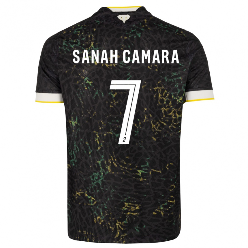 נשים כדורגל Sanah Camara #7 שחור לבן צהוב הרחק ג'רזי 2026/27