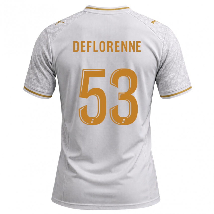 נשים כדורגל Théo Deflorenne #53 לבן אפור זהב הרחק ג'רזי 2026/27