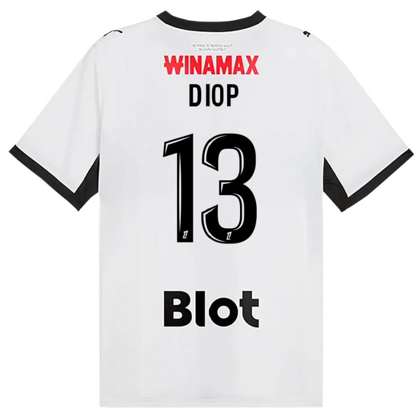 נשים כדורגל Noham Diop #13 לבן אדום שחור הרחק ג'רזי 2026/27