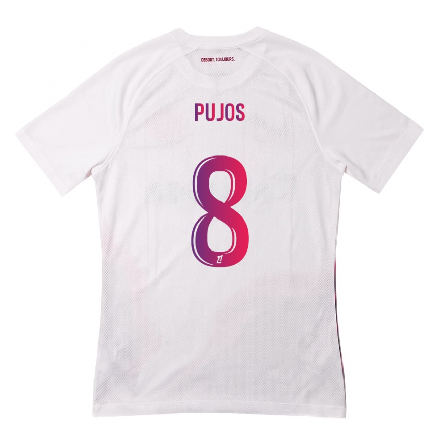 נשים כדורגל Lenny Pujos #8 לבן ורוד סגול הרחק ג'רזי 2026/27 נשים כדורגל Lenny Pujos #8 לבן ורוד סגול הרחק ג'רזי 2026/27