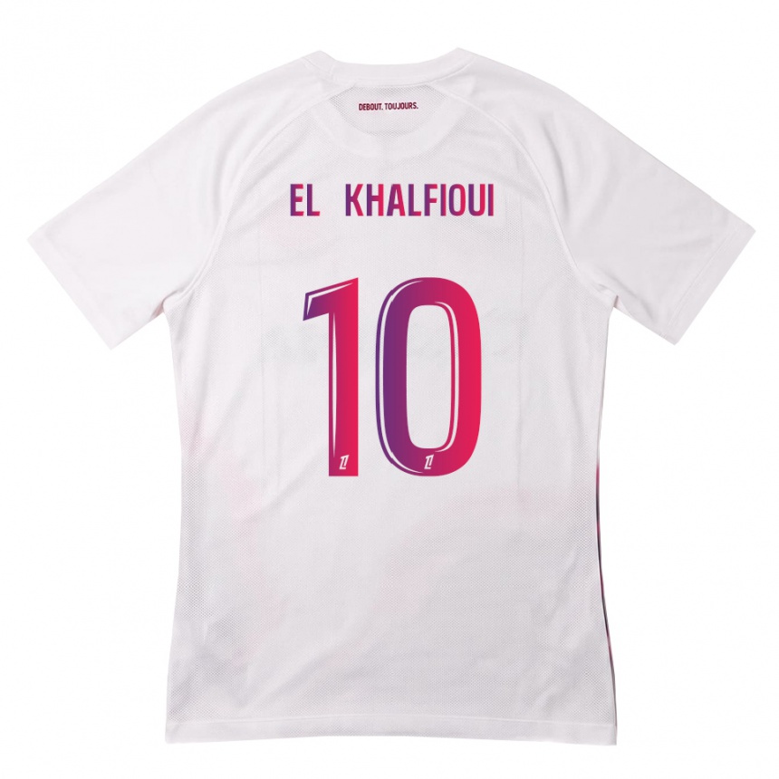 נשים כדורגל Zakari El Khalfioui #10 לבן ורוד סגול הרחק ג'רזי 2026/27