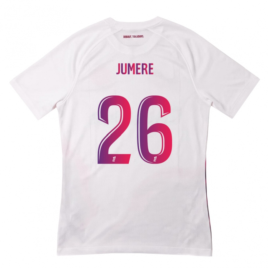 נשים כדורגל Lou Jumere Seignou #26 לבן ורוד סגול הרחק ג'רזי 2026/27