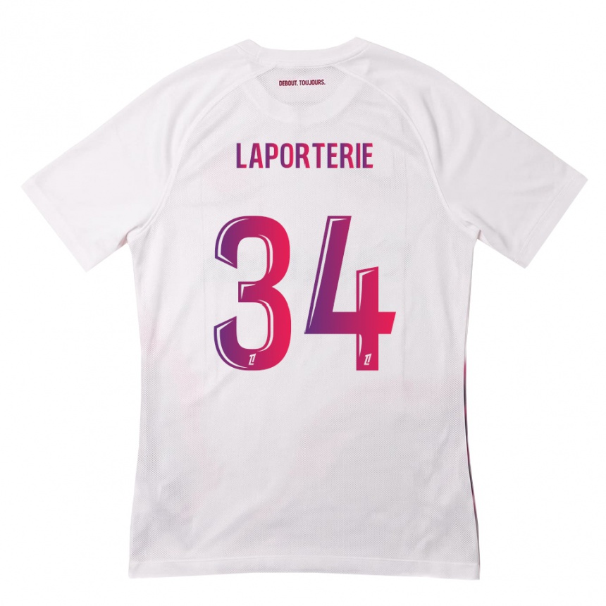 נשים כדורגל Ambre Laporterie #34 לבן ורוד סגול הרחק ג'רזי 2026/27