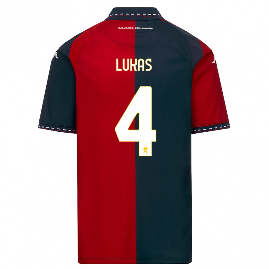 ילדים כדורגל Deividas Lukas #4 אדום שחור לבן ג'רזי ביתית 2026/27