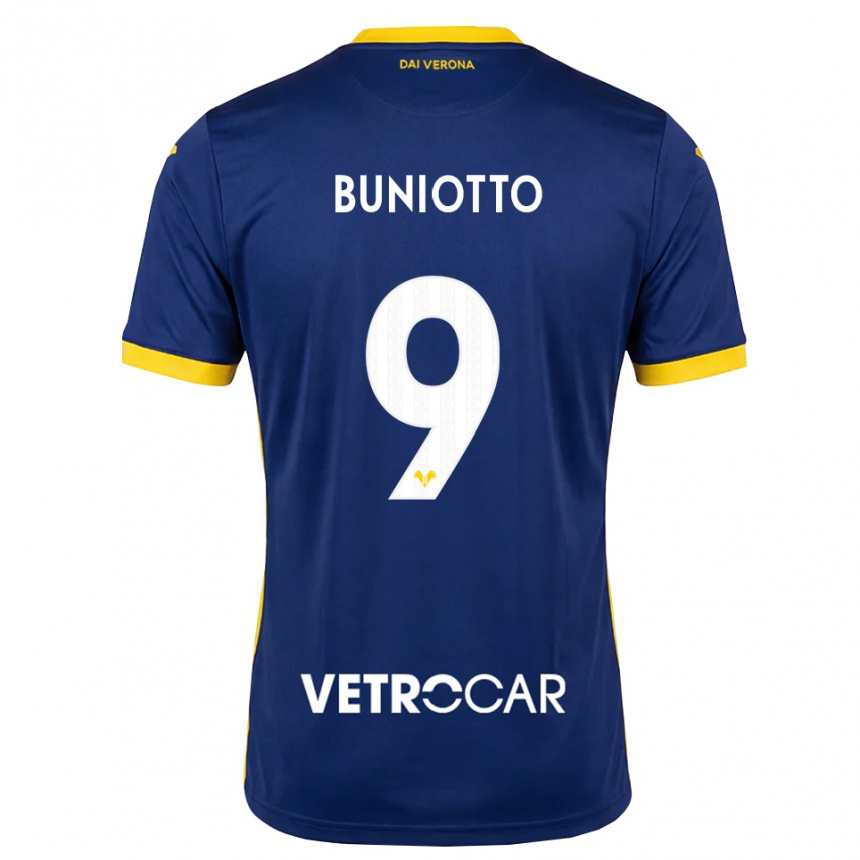 ילדים כדורגל Mattia Buniotto #9 כחול מלכותי צהוב לבן ג'רזי ביתית 2026/27