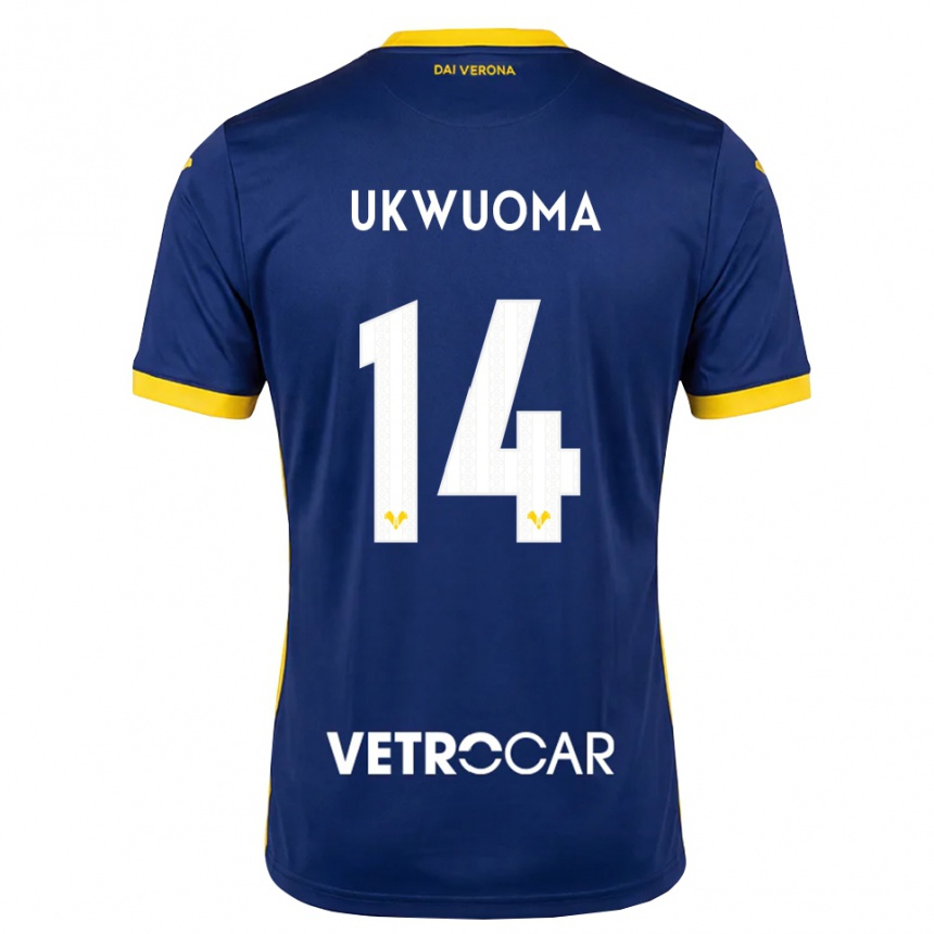 ילדים כדורגל Bright Ukwuoma #14 כחול מלכותי צהוב לבן ג'רזי ביתית 2026/27