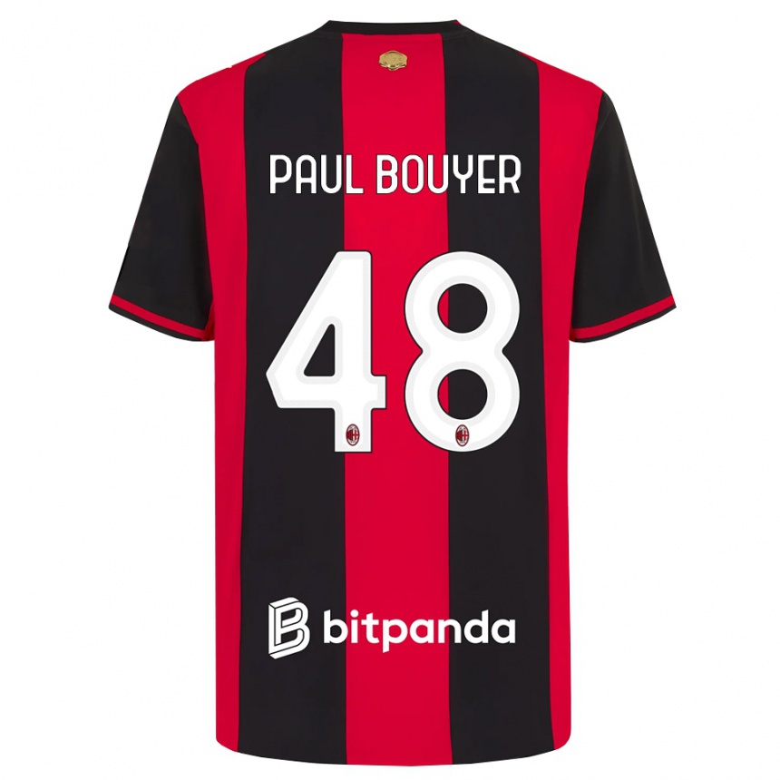 ילדים כדורגל Léo Paul Bouyer #48 אדום שחור לבן ג'רזי ביתית 2026/27