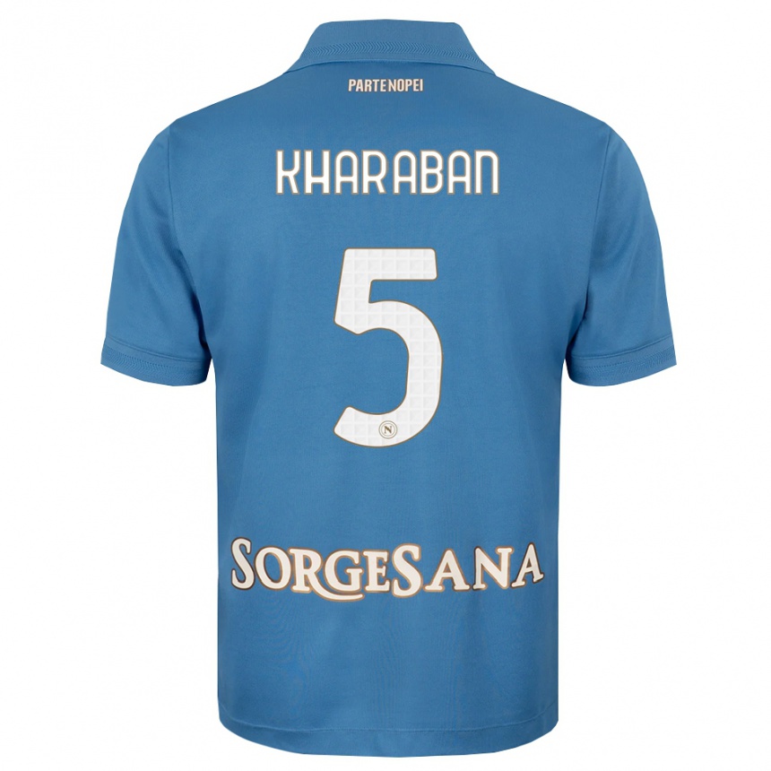 ילדים כדורגל Vitaliy Kharaban #5 כחול ערפיח לבן ג'רזי ביתית 2026/27