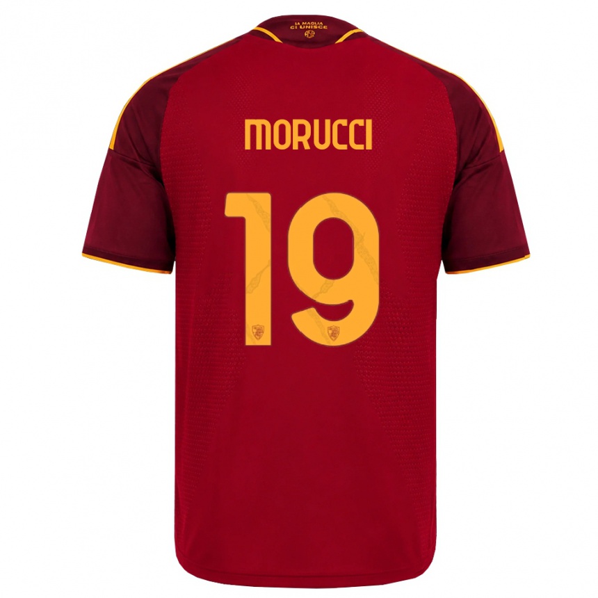 ילדים כדורגל Edoardo Morucci #19 אדום זהוב צהוב ג'רזי ביתית 2026/27