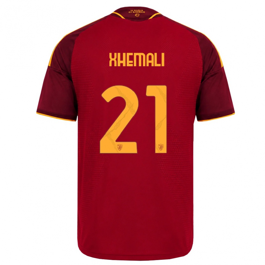 ילדים כדורגל Mattia Xhemali #21 אדום זהוב צהוב ג'רזי ביתית 2026/27