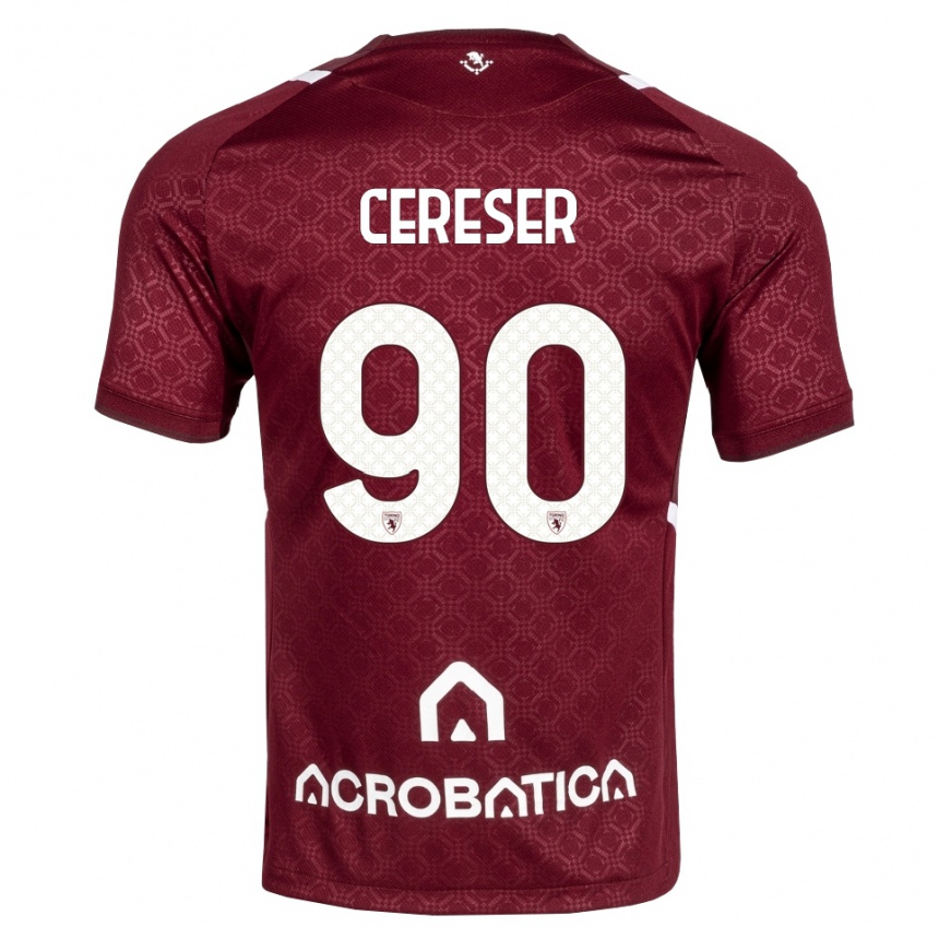 ילדים כדורגל Francesco Cereser #90 בורדו לבן ג'רזי ביתית 2026/27