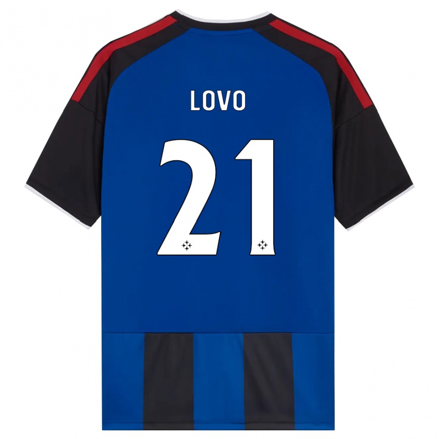ילדים כדורגל Christian Lovo #21 כחול שחור אדום לבן ג'רזי ביתית 2026/27