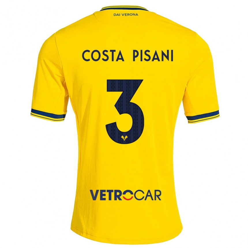ילדים כדורגל Davide Costa Pisani #3 צהוב אדום הרחק ג'רזי 2026/27