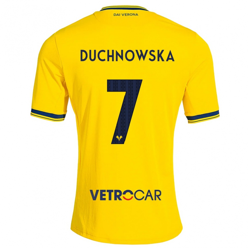 ילדים כדורגל Martyna Duchnowska #7 צהוב אדום הרחק ג'רזי 2026/27