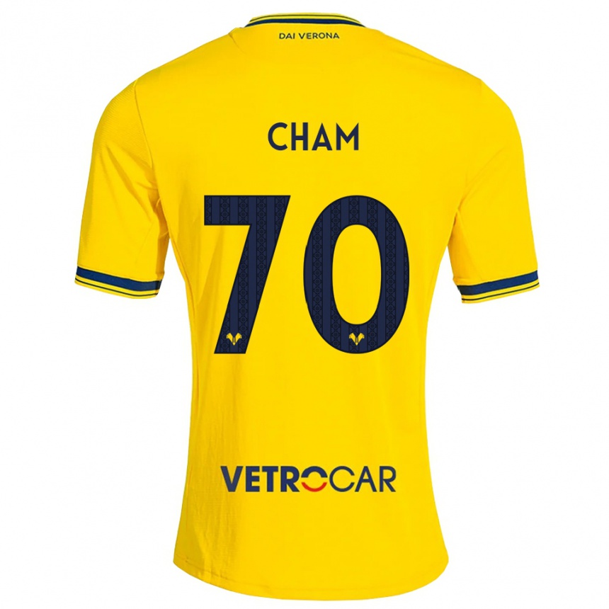 ילדים כדורגל Fallou Cham #70 צהוב אדום הרחק ג'רזי 2026/27