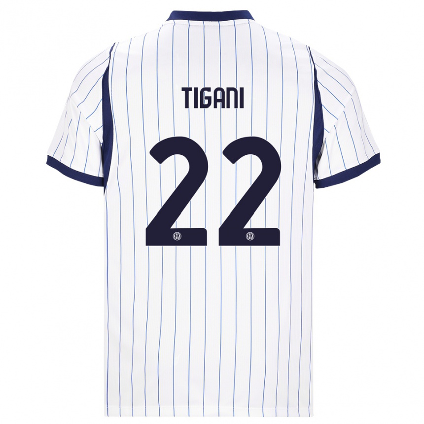 ילדים כדורגל Edoardo Tigani #22 לבן כחול כהה הרחק ג'רזי 2026/27 ילדים כדורגל Edoardo Tigani #22 לבן כחול כהה הרחק ג'רזי 2026/27