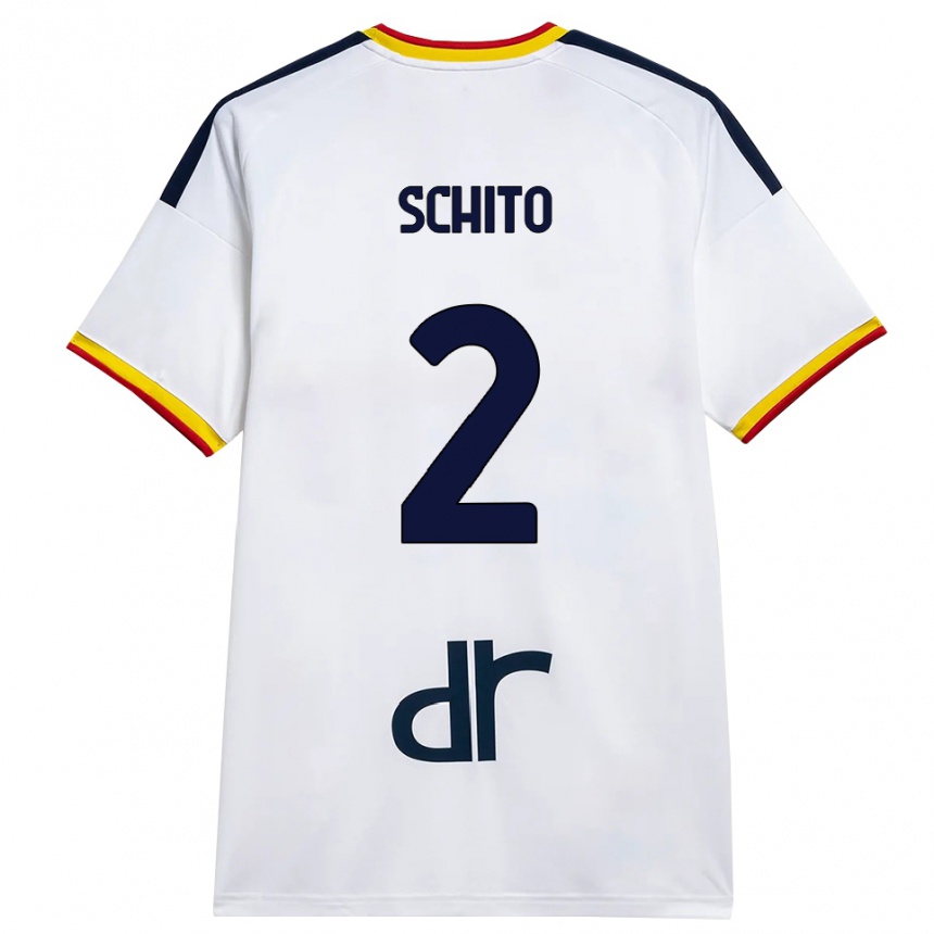ילדים כדורגל Andrea Schito #2 לבן צהוב אדום הרחק ג'רזי 2026/27