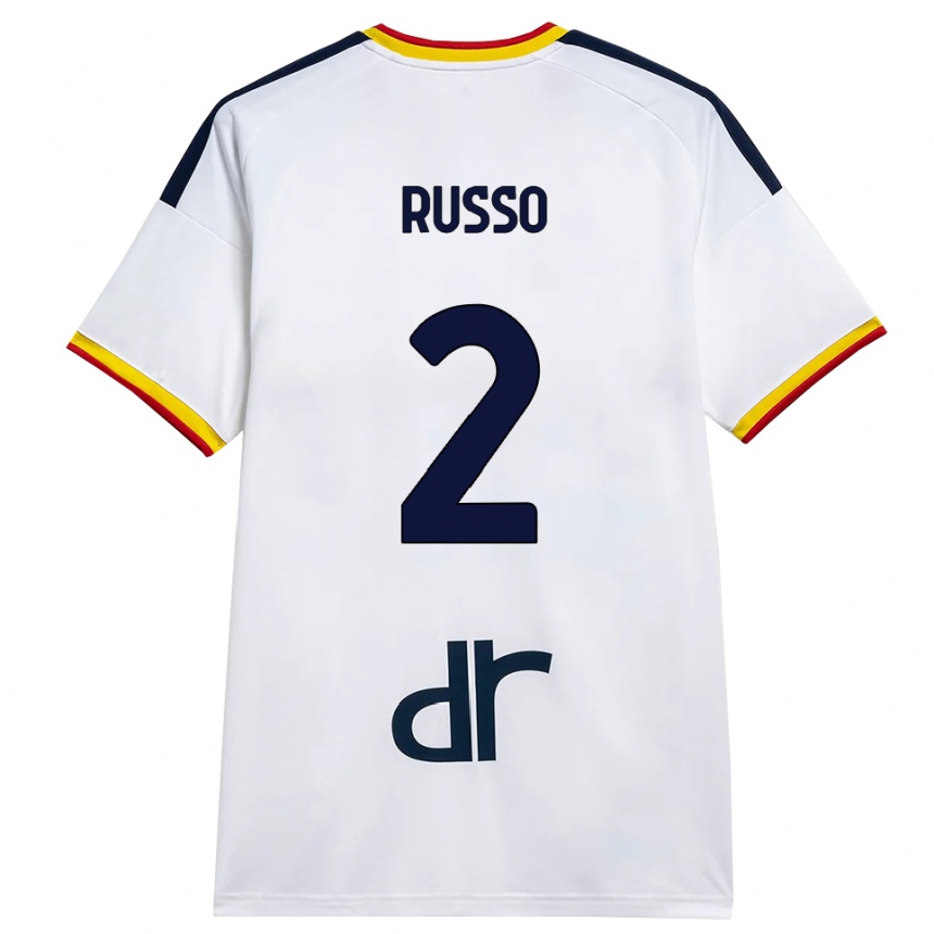 ילדים כדורגל Luca Russo #2 לבן צהוב אדום הרחק ג'רזי 2026/27
