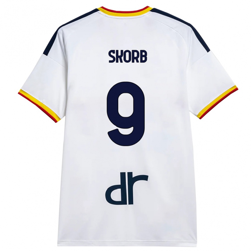 ילדים כדורגל Filip Skorb #9 לבן צהוב אדום הרחק ג'רזי 2026/27