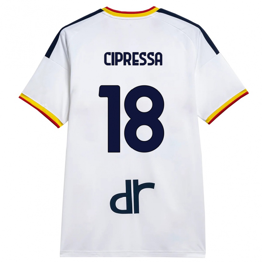 ילדים כדורגל Lorenzo Cipressa #18 לבן צהוב אדום הרחק ג'רזי 2026/27