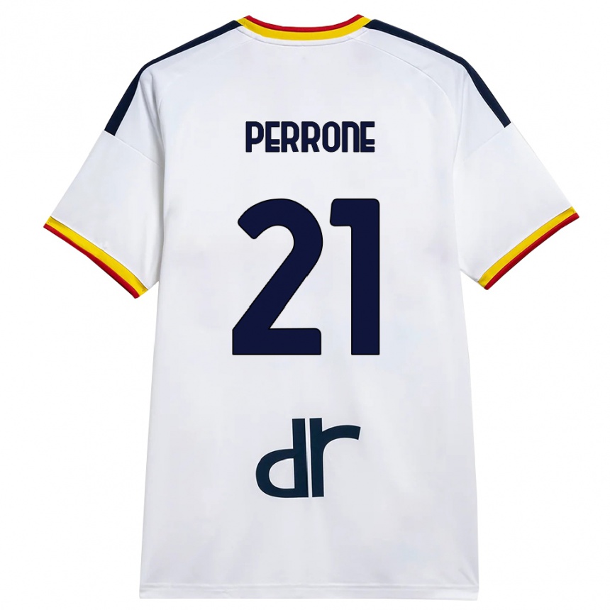 ילדים כדורגל Samuele Perrone #21 לבן צהוב אדום הרחק ג'רזי 2026/27