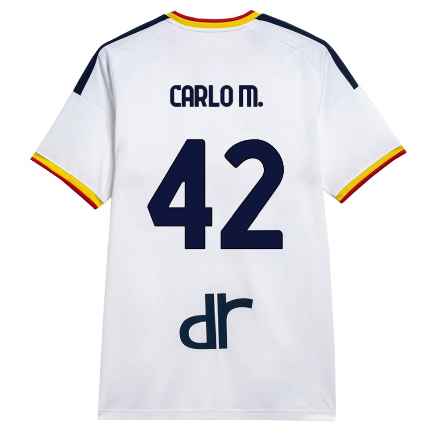 ילדים כדורגל Carlo Mariano #42 לבן צהוב אדום הרחק ג'רזי 2026/27