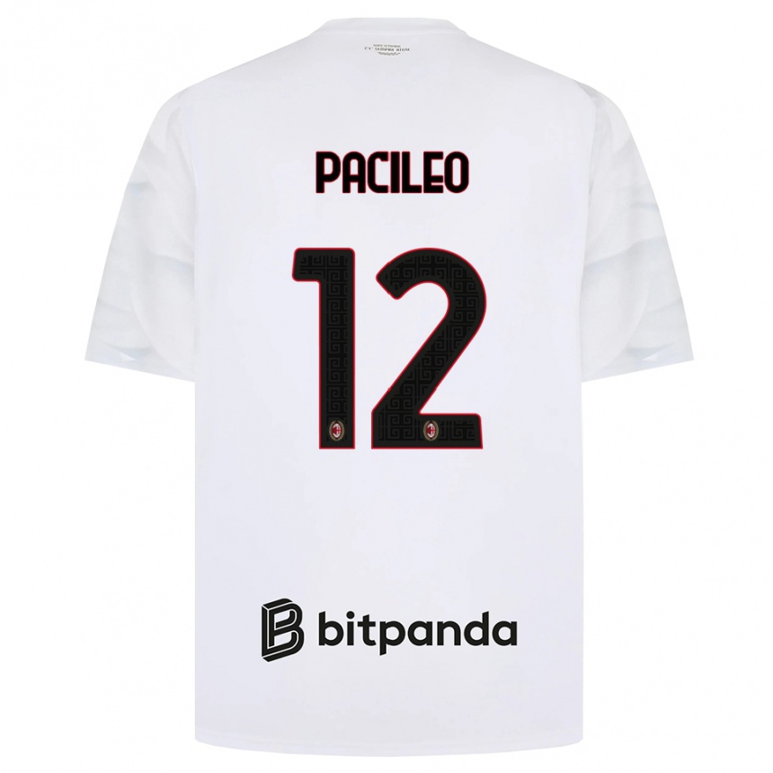 ילדים כדורגל Alessandro Pacileo #12 לבן אדום שחור הרחק ג'רזי 2026/27