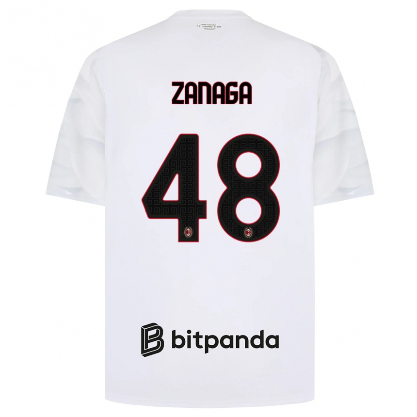 ילדים כדורגל Edoardo Zanaga #48 לבן אדום שחור הרחק ג'רזי 2026/27
