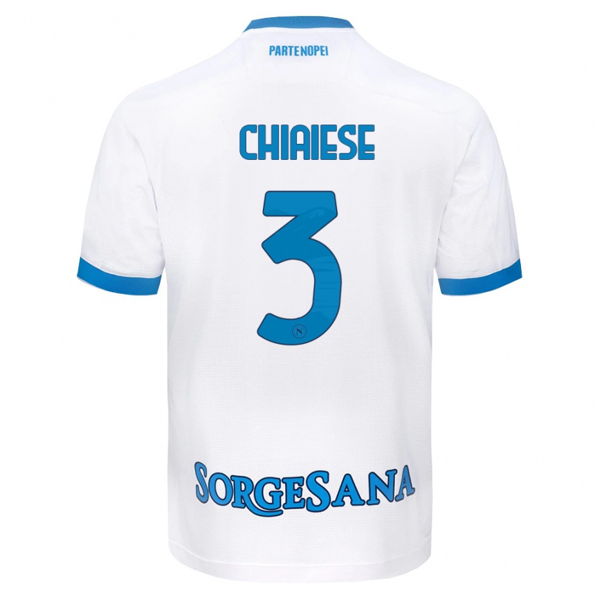 ילדים כדורגל Riccardo Chiaiese #3 לבן כחול שמיים הרחק ג'רזי 2026/27