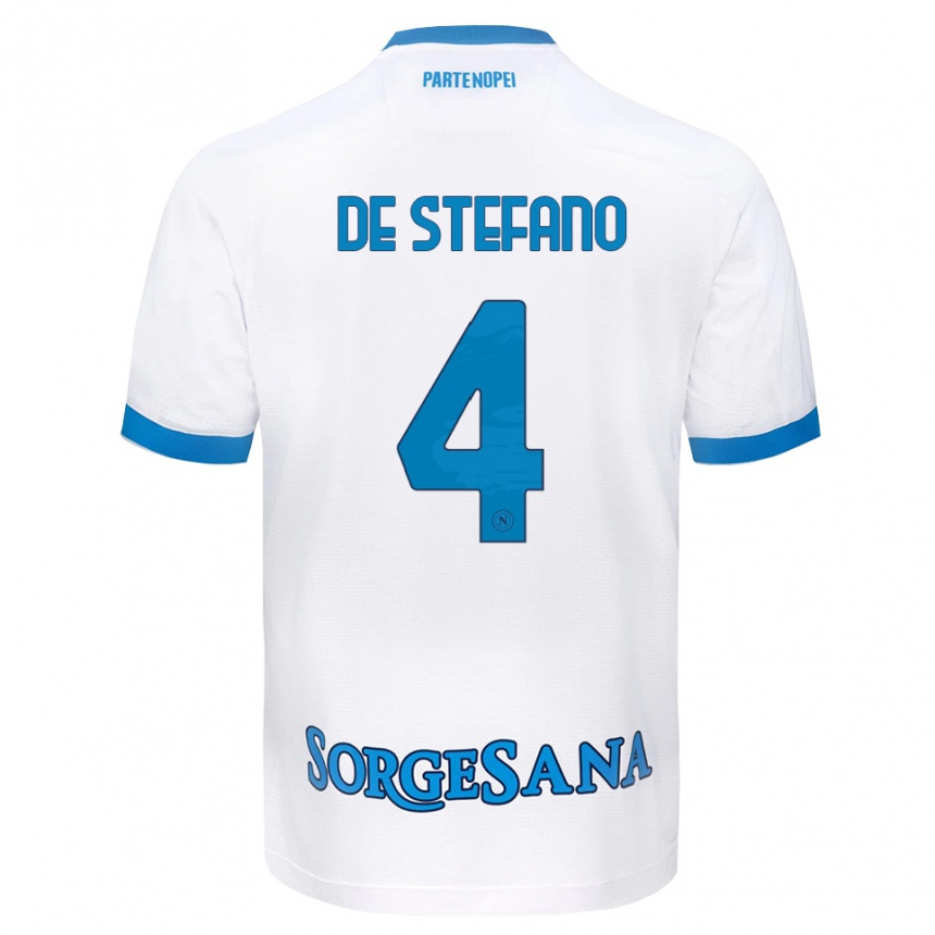 ילדים כדורגל Francesco De Stefano #4 לבן כחול שמיים הרחק ג'רזי 2026/27