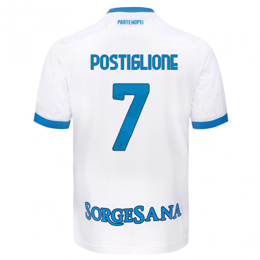 ילדים כדורגל Tommaso Postiglione #7 לבן כחול שמיים הרחק ג'רזי 2026/27