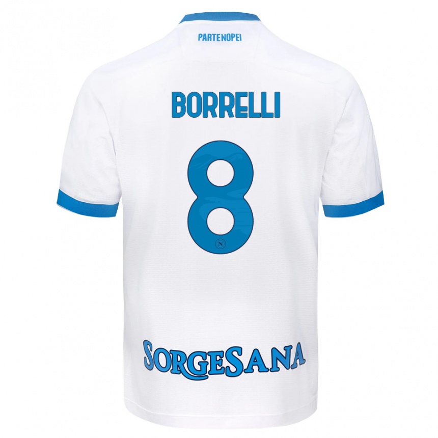 ילדים כדורגל Ciro Borrelli #8 לבן כחול שמיים הרחק ג'רזי 2026/27