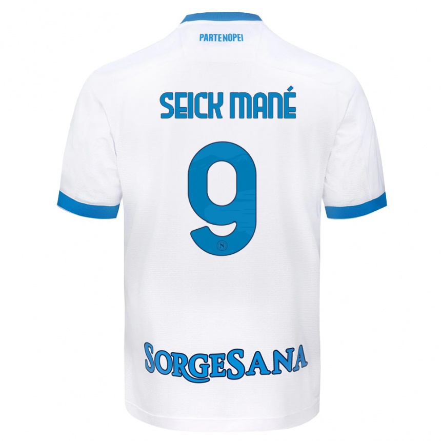ילדים כדורגל Mohamed Seick Mané #9 לבן כחול שמיים הרחק ג'רזי 2026/27