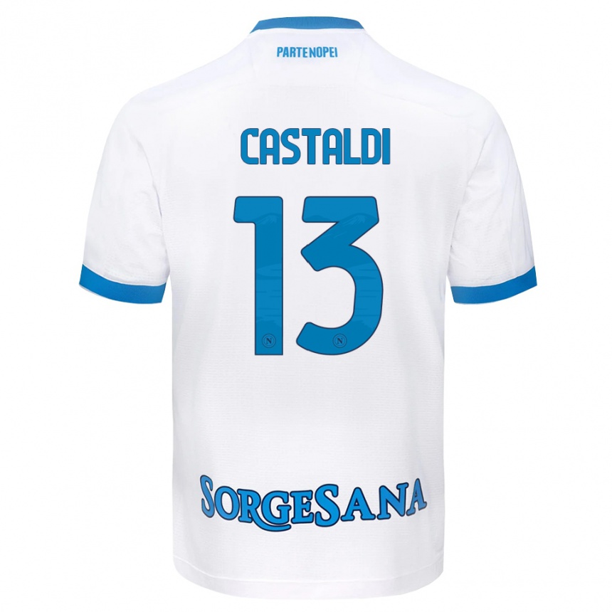 ילדים כדורגל Ciro Castaldi #13 לבן כחול שמיים הרחק ג'רזי 2026/27