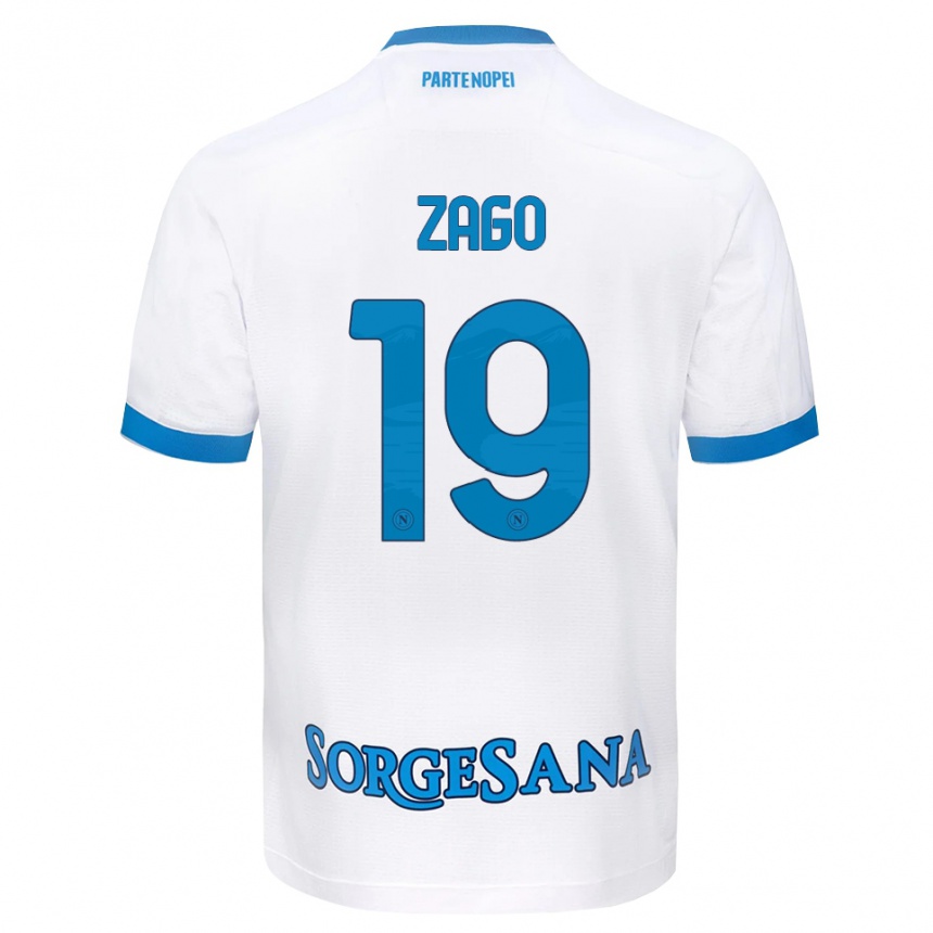 ילדים כדורגל Gabriele Zago #19 לבן כחול שמיים הרחק ג'רזי 2026/27