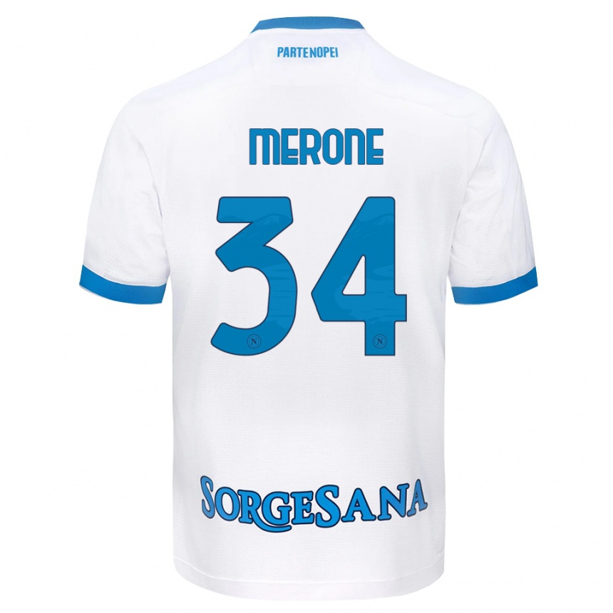 ילדים כדורגל Alessandro Merone #34 לבן כחול שמיים הרחק ג'רזי 2026/27