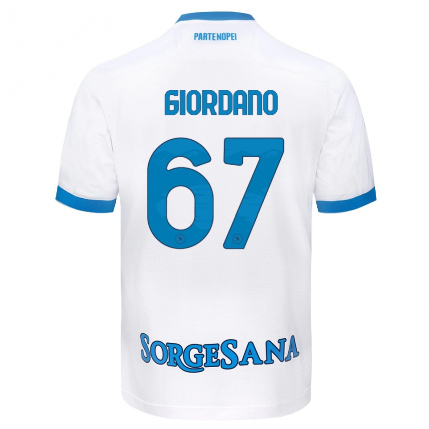 ילדים כדורגל Michela Giordano #67 לבן כחול שמיים הרחק ג'רזי 2026/27 ילדים כדורגל Michela Giordano #67 לבן כחול שמיים הרחק ג'רזי 2026/27