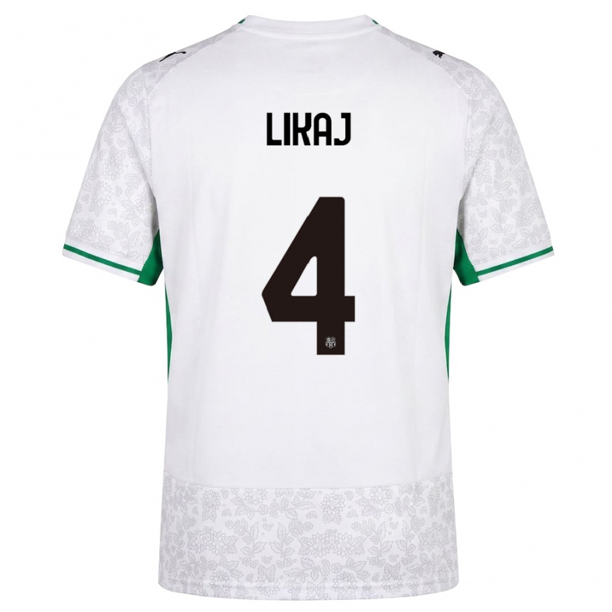 ילדים כדורגל Enea Likaj #4 לבן שחור ירוק הרחק ג'רזי 2026/27